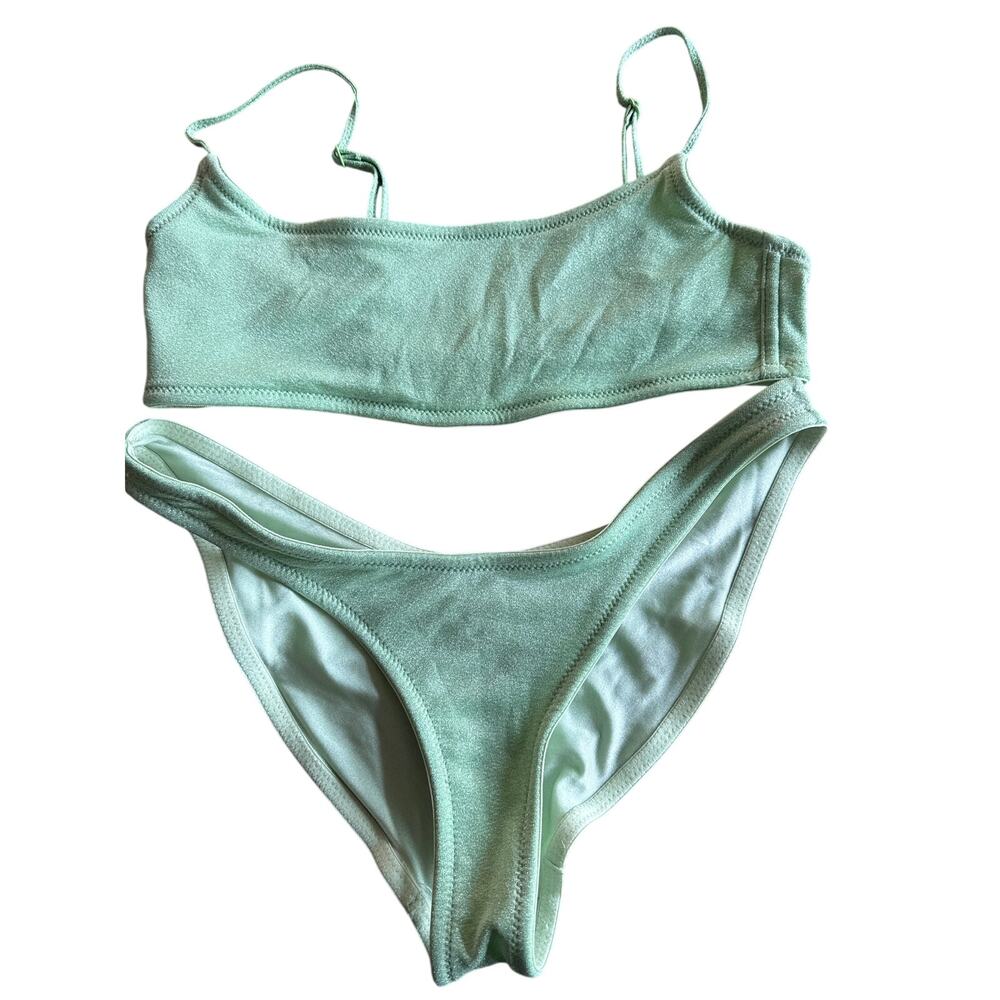 TRIANGL Bikini Set Small Mint Green Shimmer Velour 2 Piece w/ Original Bag